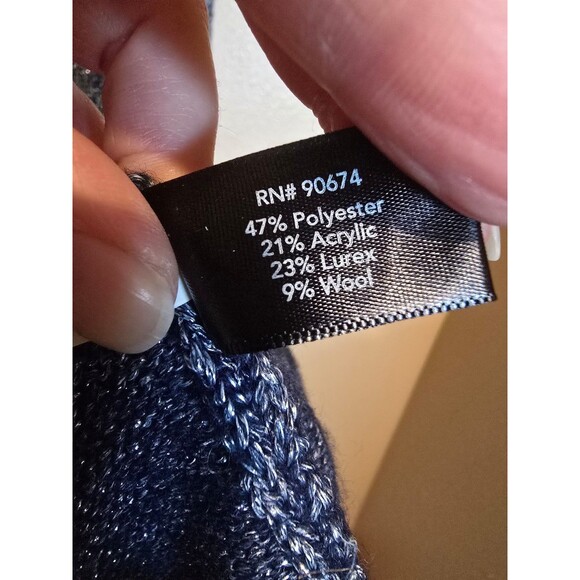 Boston Proper faux fur cuffed sweater in shiny blue size medium - Picture 7 of 8